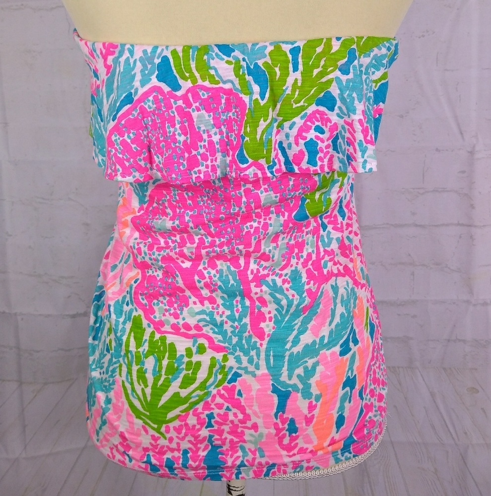 Lilly Pulitzer Let's Cha Cha Tube Top Coral Wiley - Picture 5 of 8